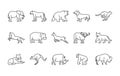 Animals linear vector icons. Isolated outline of animals elephant, lioness, bear and more on a white background. Vector animals