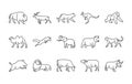Animals linear vector icons. Isolated outline of animals deer, cat, kangaroo and more on a white background. Vector animals symbol