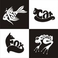 Animals logo frog, fish, cat, fox