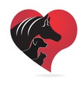 Animals love dog horse and cat silhouettes logo