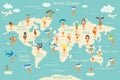 Animals, map of the world. World map for children. Animals poster. Continent animals, marine life. South America, Eurasia, North A Royalty Free Stock Photo