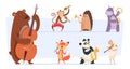 Animals musicians. Wild cartoon zoo animals with musical instruments vocal and song play band with guitar violin vector Royalty Free Stock Photo