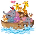 Animals on Noah`s ark with sea wave isolated on white background Royalty Free Stock Photo