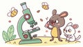 Animals Observe Bees with Microscope, Nature Science Fun. vector design Generative AI Royalty Free Stock Photo