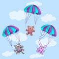 Animals on parachutes Royalty Free Stock Photo