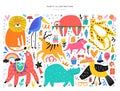 Animals and party symbols vector illustrations set Royalty Free Stock Photo