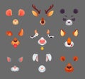 Animals for phone app. Funny animal filter masks with ears and noses. Vector set