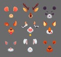 Animals for phone app. Funny animal filter masks with ears and noses. Vector set Royalty Free Stock Photo