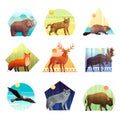 Animals Polygonal Emblem Set