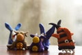 Animals rabbits, cows and fish from multi-colored plasticine, which hardens. Children`s creativity. Funny clay toys