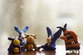 Animals rabbits, cows and fish from multi-colored plasticine, which hardens. Children`s creativity. Funny clay toys