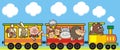 Animals at train, vector funny illustration