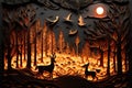 Animals running or escaping from the burning forest, concept of Fear and Panic, created with Generative AI technology