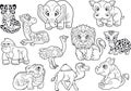 Animals, set of cute vector images, coloring book