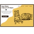 Animals shelter and rescues for pets adoptions with adopt cat sketch web template, vector illustration.