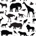 Animals silhouette seamless pattern. Wildlife animal silhouettes Royalty Free Stock Photo