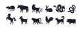 Animals silhouettes, Chinese Zodiac symbols. 12 signs for China New Years. Oriental horoscope, astrology mascots set Royalty Free Stock Photo