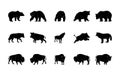 Animals silhouettes vector icons set. Isolated outline of animals bear, wolf, boar, bison on a white background. Vector animals Royalty Free Stock Photo
