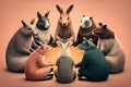 Animals sit in a circle at anonym alcoholic meeting, created with Generative AI technology