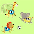 Group of animals cartoon playing soccer Royalty Free Stock Photo