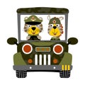 Animals soldier on army vehicle cartoon