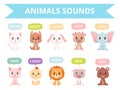 Animals sounds. Zoo birds cats dogs farm animals communication talking speaking words vector characters Royalty Free Stock Photo