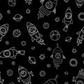 Animals in space seamless vector background. Rocket ships. Animal astronauts mouse, cat, giraffe, dog, and lion in rocket ships