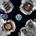 Animals in space suits in space on the background of the planet Earth Royalty Free Stock Photo