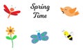 Animals spring time bird, butterfly, dragonfly, bee and flower colorful