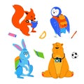 Animals students - flat design style set of cartoon characters Royalty Free Stock Photo