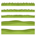 Set of horizontal backgrounds of grass and hills cut out of paper. Layered scenery