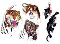 Animals tattoo set. Set of labels and elements. Vector set illustration template tattoo Royalty Free Stock Photo