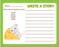 Animals theme writing prompt for kids blank. Educational children page. Develop fantasy and compose stories skills Royalty Free Stock Photo