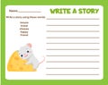 Animals theme writing prompt for kids blank. Educational children page. Develop fantasy and compose stories skills