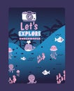 Animals of the undersea world vector illustration with text Lets explore underwater for scuba diving flyer or coupon