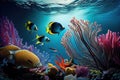 Animals of underwater sea world ecosystem. Colorful tropical fish and life of the coral reef made with generative AI Royalty Free Stock Photo