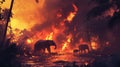 Animals urgent escape from jungle wildfires a display of determination and survival instincts Royalty Free Stock Photo