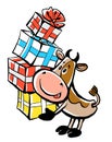 Funny bull with gifts