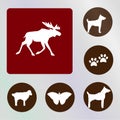 Animals vectors, icons, illustrations, red and brown backkckground