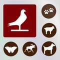 Animals vectors, icons, illustrations, red and brown backkckground