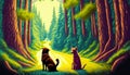 animals on a walk in the forest