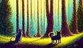 animals on a walk in the forest