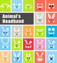 Animals wear animal`s headband flat icon, vector illustration