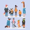 Animals Wearing Warm Clothes Collection, Platypus, Hedgehog, Fox, Scarf, Giraffe, Ram, Raccoon, Badger, Tiger, Humanized