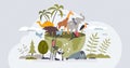 Animals of the world with global biodiversity protection tiny person concept