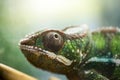 Animals. Young green chameleon. Chameleon looking up, close-up portrait Royalty Free Stock Photo