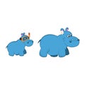 Animals of zoo. Hippo family in cartoon style. Isolated cute characters Royalty Free Stock Photo