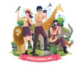 Animals Zoo keepers with the wild animals in the jungle zoo. World Animal Day, Wildlife Day concept design vector illustration Royalty Free Stock Photo