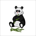 Animals of zoo. Panda eating bamboo in cartoon style. Isolated cute character Royalty Free Stock Photo