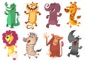 Cartoon tropic wild animals set. Vector illustrations of African animals